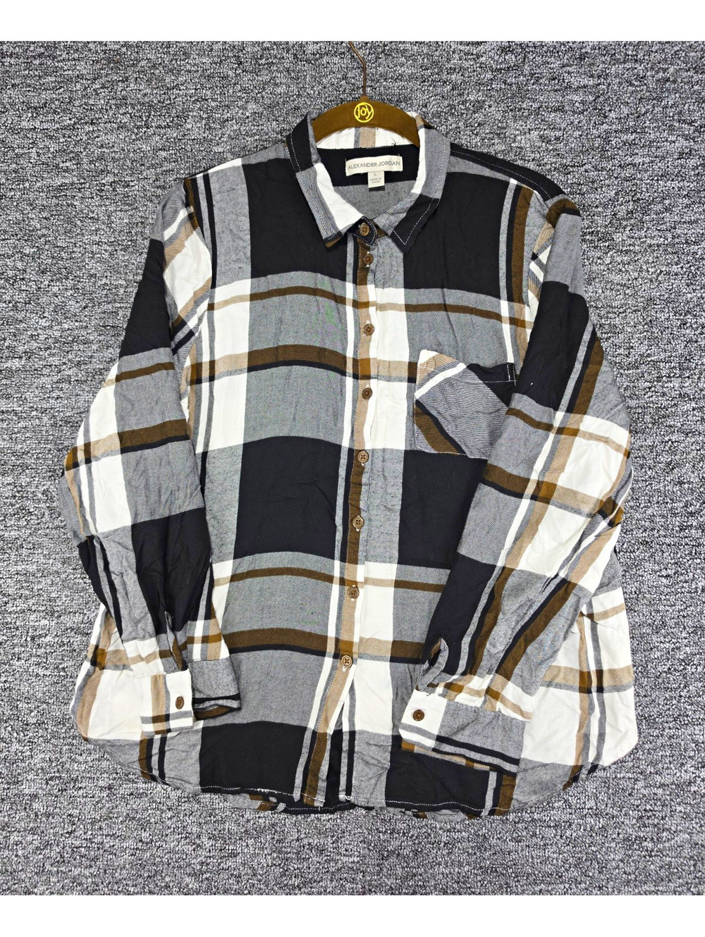Alexander Jordan Men's L Plaid Rayon Twill Long Sleeve Button-Up Shirt